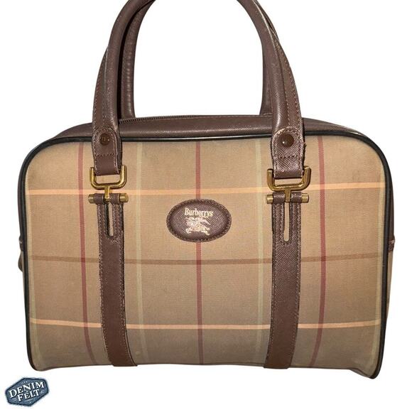 Burberry Handbags - Burberry Boston Autre Marque Nova Check Canvas Beige Bowling Handbag/Purse